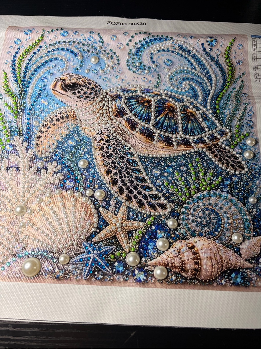Ocean Turtle Pearl Embellished Wall Art - Blue & Green
